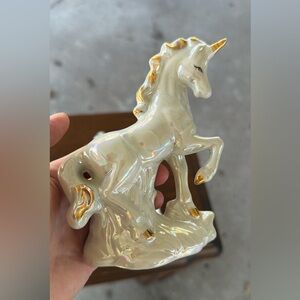 Vintage Ceramic Pearlescent White Unicorn Figurine - Brand